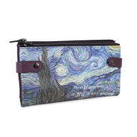 Van Gogh Starry Night Baskılı Çıtçıtlı Fermuarlı Akıllı Telefon Cüzdanı