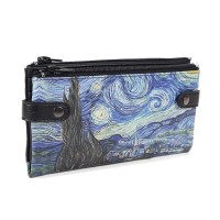 Van Gogh Starry Night Baskılı Çıtçıtlı Fermuarlı Akıllı Telefon Cüzdanı