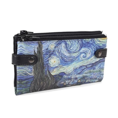 Van Gogh Starry Night Baskılı Çıtçıtlı Fermuarlı Akıllı Telefon Cüzdanı