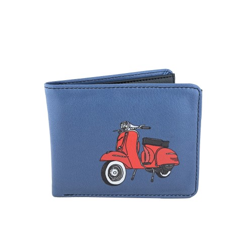 Perabags Kırmızı Vespa Baskılı Mavi Fonlu Erkek Cüzdanı