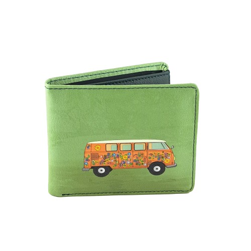 Perabags Çiçekli Minibüs Baskılı Yeşil Erkek Cüzdanı
