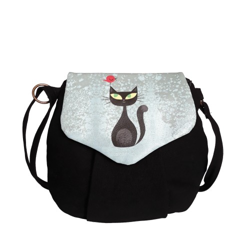 Perabags Kuş ve Kedi Baskılı Heybe Perabags Kuş ve Kedi Baskılı Heybe